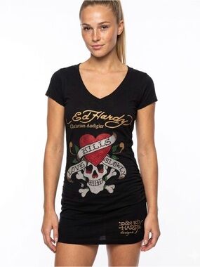 Ed Hardy Vintage Y2K “Love Kills Slowly” Skull Sequin Mini Dress - Size Small